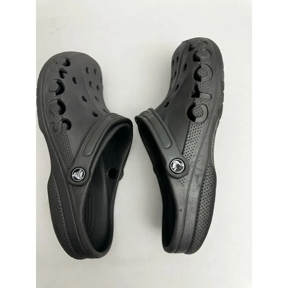 Crocs Baya Clog Adult Men’s 10 Women’s 12 Black Logo Pool Beach Slip On Comfort